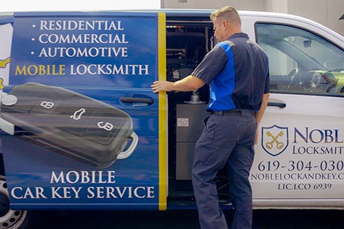 Our Noble Locksmith vans are fully-outfitted with all the tools and equipment necessary to handle your job quickly and for an affordable price.